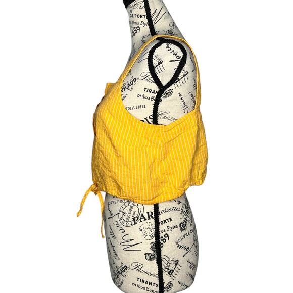 a new day MEDIUM Striped Button Detail Linen Blend Front Tie Crop Top Tank - Picture 2 of 12